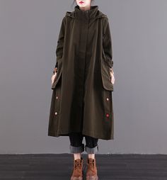 Autumn A-line Long Women Casual Hooded Parka Plus Size Coat Jacket JT2 – SimpleLinenLife Plus Size Herbst, Plus Size Coat, Dresses To Make, Loose Dresses, Plus Size Cocktail Dresses, Plus Size Fall, Relaxed Outfit, Plus Size Coats, Hooded Parka