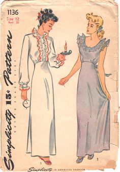 Lingerie Pattern, Nightwear Fashion, Womens Nightgown, One Piece Style, Nightgown Pattern, Lingerie Patterns, Vintage Dress Patterns, Vintage Nightgown, Nightgowns For Women