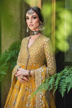 Angrakha Frock, Pakistani Bridal Dress, Frock Style, Frock Dress, Pakistani Bridal Dresses, Net Dupatta, Traditional Attire, Pakistani Bridal, Yellow Fabric