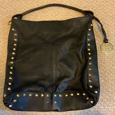 Never Used Vince Camuto Large Shoulder Bag With Gold Studs. No Signs Of Wear But Is Missing One Stud On The Bottom Of The Bag. Zipper Pocket And One Additional Pocket On The Interior. Black Bags With Snap Closure For Errands, Black Shoulder Bag With Snap Closure For Errands, Black Hobo Bag With Double Handle And Branded Hardware, Black Rectangular Hobo Bag With Snap Closure, Black Hobo Bag With Branded Hardware For Travel, Black Double Handle Hobo Bag With Branded Hardware, Black Satchel Hobo Bag With Branded Hardware, Black Rectangular Hobo Bag With Branded Hardware, Black Hobo Tote Bag With Branded Hardware