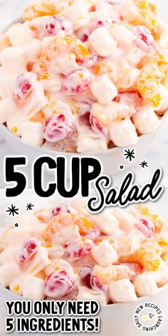 5 Cup Salad Five Cup Salad Recipe, 5 Cup Fruit Salad, 5 Cup Salad, Creamy Fruit Salad, Sour Cream Dressing, Marshmallow Salad, Jello Fruit Salads, Fruit Salad With Pudding, Fruit Salad With Marshmallows