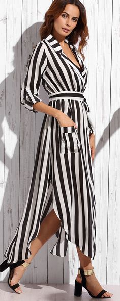 Vertical Striped Dress, Belted Shirt Dress, Maxi Robes, White Shirt Dress, White Striped Dress, Vintage Summer, Fashion Colours