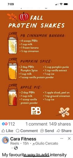 the menu for fall shakes on facebook