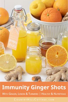 oranges, lemons and ginger shots are featured in this ad