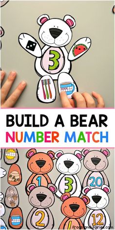 a bear number match is shown with the numbers on it and hands holding up an animal