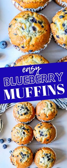 blueberry muffins are sitting on a table with the words blueberry muffins above them