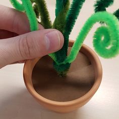 a hand holding a small potted plant in it's palm tree like form