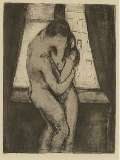 a drawing of a naked woman standing in front of a window with her arms crossed