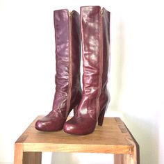 Used, Good Condition Color Is Eggplant / Plum, Happy To Send A Video Or More Photos. Loeffler Randall Leather Knee-High Boots Round-Toes Platform Each Boot Has Two Zippers Up Side Details Estimated Item Measurements Calf Circumference: 14" Shaft: 13.75" Heels: 4.25 Fitted Calf Leather Knee-high Platform Boots, Purple Leather Platform Boots With Round Toe, Purple Knee High Boots, Purple Leather Boots Knee Highs, Purple Knee-high Party Boots, Loeffler Randall Shoes, Knee High Leather Boots, Loeffler Randall, Platform Boots