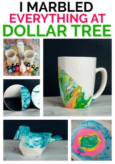 marbled everything at dollar tree with text overlay that says marbled everything at dollar tree