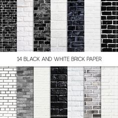 black and white brick wallpapers in different styles, sizes and colors with the text'14 black and white brick paper '