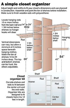 the closet is labeled with measurements and instructions for how to put it in place on the wall