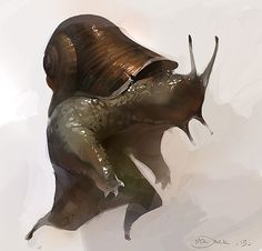 an artistic painting of a snail on a white background