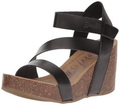 PRICES MAY VARY. MATERIALS: 100% Synthetic Upper INSOLE: Cushioned Footbed for all day comfort ENTRY: Velcro closure for easy on/off and secure fit MOVEMENT: Lightweight and easy to wear wedge sandal for Women STYLE: Comfortable all-day wedge sandal for women Heels Strappy, Comfortable Wedges, Blowfish Shoes, Cork Heels, Sandal Online, High Wedges, Calf Muscles, Strappy Wedges, Black Wedge