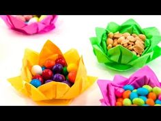 colorful candy balls in origami lotus flowers