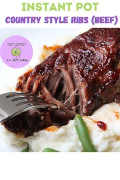 the instant pot roast is served with mashed potatoes and green beans