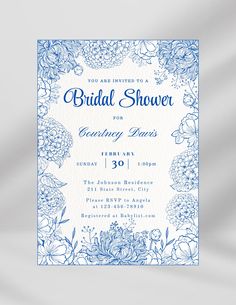 a blue and white floral bridal shower