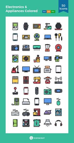 electronic and appliance colored icons are shown in this book, with the title electronics & appliances colored