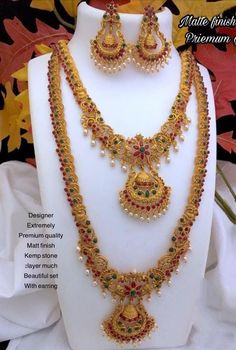 Best use for bridal wear, Party Wear. 2 Necklace & 1 pair of Earrings. Festive Chandbali Jewelry Sets For Marriage, Festive Chandbali Jewelry Sets For Wedding, Festive Temple Jewelry Sets For Marriage, Chandbali Jewelry Sets For Marriage And Festivals, Temple Jewelry Sets For Diwali Marriage, Temple Jewelry Sets For Marriage And Diwali, Diwali Temple Jewelry Sets For Marriage, Wedding Jewelry Necklace, Necklace Set Gold