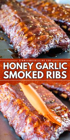 Here's a honey garlic smoked ribs recipe for a Thanksgiving dinner party! It is simple and easy using the 3-2-1 method. With this recipe, you can have the best main dish for dinner. It is tender and bursting with flavors. Learn how to make this recipe soon! Smoked Ribs Recipe, Garlic Ribs, Honey Garlic Ribs, Bbq Recipes Ribs, Smoked Pork Ribs, Pellet Grill Recipes, Traeger Recipes