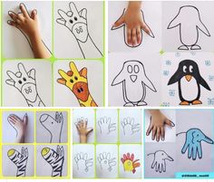 children's hands and hand prints are shown in multiple pictures, including one with an animal