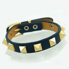 Leather Bracelet - Punk Style Gold Plated Stainless Steel Rivet Bracelet 4 Holes Adjustable Genuine Leather Bracelet Bangle For Men And Women GiftModel Number:3256801260028701 Bangle For Men, Genuine Leather Bracelet, Punk Style, Bracelet Bangle, Punk Fashion, Blue Leather, Fashion Bracelets, Leather Bracelet, Bangle Bracelets