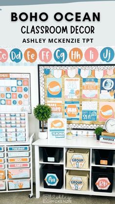 the classroom decor is organized and ready to be used as an activity center for children