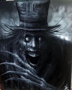 a painting of a creepy man with a top hat