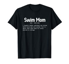 a black t - shirt with the words swim mom in white on it's chest