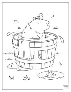 Capybara in bath Rubber Duck Drawing, Spring Coloring Pages, Dinosaur Coloring Pages, Dinosaur Coloring