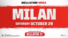 a red and white poster with the words millan written in bold font on it