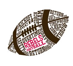 a football ball with words all over it and the word rebels written in different languages