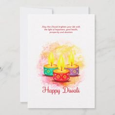 happy diwali greeting card with three lit candles