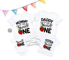 Sweet One personalized Family shirts for a strawberry or berry themed birthday.  Our designs are printed using our Direct to Garment Printing method. This prints ink directly into the fabric of your shirt. Every tee is handmade to order with love. Printed on our super soft Adult Unisex Shirts. We always suggest checking out the size charts for the perfect fit. These will shrink a tad in the wash as well. Please see size chart located in photos. Please note since all tees are handmade, graphic pl Sweet White Top For Birthday, Sweet White Tops For Birthday, Berry First Birthday Mom Shirt, Strawberry Shirt Designs, Strawberry Birthday Shirt, Sweet White T-shirt For First Birthday, Berry First Birthday Mom And Dad Shirt, Cute Strawberry Print Top For Birthday, Sweet One First Birthday Family Shirts