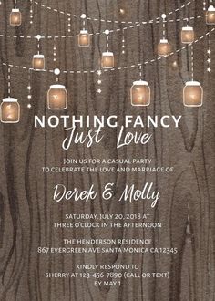 the rustic mason jars and string lights wedding card is printed on wood with white ink