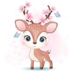 a cute little deer with flowers on its head