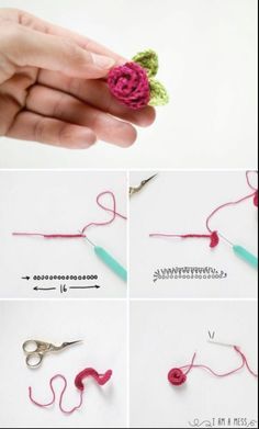 crochet flowers are being used to make the flower for an ornament