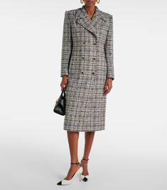 Lurex® tweed coat in white - Alessandra Rich | Mytheresa Rich Clothes, Alessandra Rich, Tweed Coat, Patent Leather Pumps, Trending Dresses, Long Coat, Designing Women, Double Breasted, Clothing And Shoes