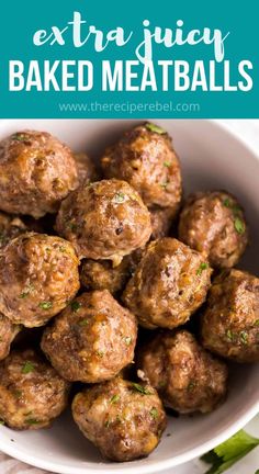 a white bowl filled with meatballs and garnished with parsley