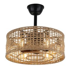 Brighten up your lovely room with this Hand-Woven Caged ceiling fan from Bella Depot. A lampshade made of woven ropes offers a unique and rustic aesthetic to any space. Add a touch of natural and organic charm to your decor, bringing a cozy and warm feel to the environment when illuminated. The gorgeous appearance is considered high quality which not only has seven brown blades to bring strong wind to chase hot in summer, but also can revise the air in winter. With the remote control, you can ad Rattan Ceiling, Circle Chandelier, Fan Lights, Caged Ceiling Fan, Ceiling Fan With Lights, Rattan Material, Running Time, Hemp Rope