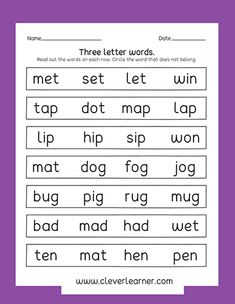 three letter words worksheet for kids to practice their spelling skills with the word's