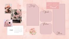 a pink wall with photos, flowers and other things to do in the photo box