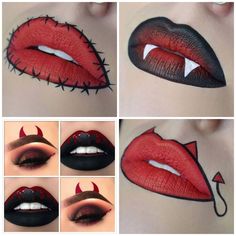 Halloween Mekaup Ideas, Helowen Make-up, Helovin Make Up, Howlloen Makeup Ideas, Halloween Makeup Lips, Halloween Lips, Halloween Trucco, Vampier Make-up Halloween, Halloween Makeup Leicht