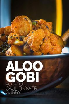 the cover of aloo gobi is shown in a bowl