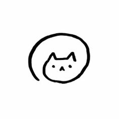 a black and white drawing of a cat's head in a circle on a white background