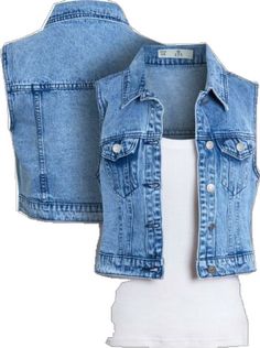 Trendy Denim Blue Vest Outerwear, Casual Spring Denim Vest Jacket, Sleeveless Denim Jacket With Pockets For Fall, Casual Denim Blue Vest For Fall, Trendy Denim Vest Outerwear, Trendy Sleeveless Vest With Pockets, Trendy Blue Vest For Spring, Casual Sleeveless Denim Outerwear, Sleeveless Denim Casual Outerwear