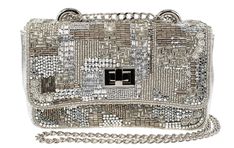 "Mary Frances Idol Convertible Crossbody Handbag NEW WITH TAGS Illuminate the moment and show them who you are with this ravishing handbag. A blend of sophistication and beauty, this handbag is comprised of thousands of hand-laid silver and glass beads, and an adjustable silver chain strap to elevate your style. Description:  Dimensions: 7.5 x 2 x 5 Strap Length: 27\"/49.5\" Strap Drop: 13\"/25\" Features: Non Removable convertible crossbody chain strap, can be doubled up to wear as a shoulder b Mary Frances Bags, Mary Frances Handbags, Mary Frances, Kate Hudson, Crossbody Clutch, Unique Materials, Oprah Winfrey, Shoulder Handbag, Fabric Texture