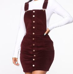 Fashion Nova, Corduroy, Skirt Overalls, Above The Knee, Color Burgundy Skirt Overalls Outfit, Skirt Overalls, Black Leather Shorts, Leather Crop Top, Overalls Outfit, Blue Mini Skirt, Gossip Girl Fashion, Leopard Print Skirt, Metallic Skirt