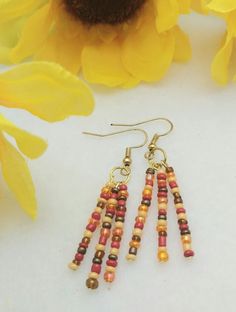 Tasha ER054, Pretty Earrings with Fall Color Glass Seed Bead Dangles. Makes a Unique Fall Gift or Something Special for Yourself! Every Woman Deserves to Sparkle! Seed Bead Earrings Fall, Fall Earrings Diy Beads, Fall Earrings Beaded, Fall Handmade Jewelry, Fall Earring Ideas, Diy Fall Jewelry, Fall Seed Bead Earrings, Fall Seed Bead Jewelry, Fall Jewelry Diy