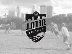 the ultimate frisbee logo is displayed on a field with people playing in the background